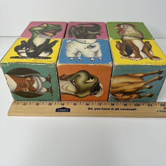 Vtg 1962 Lakeside Toys Large Barnyard Animal Puzzle Blocks Lil BooBoos Mix Match - Picture 5 of 13